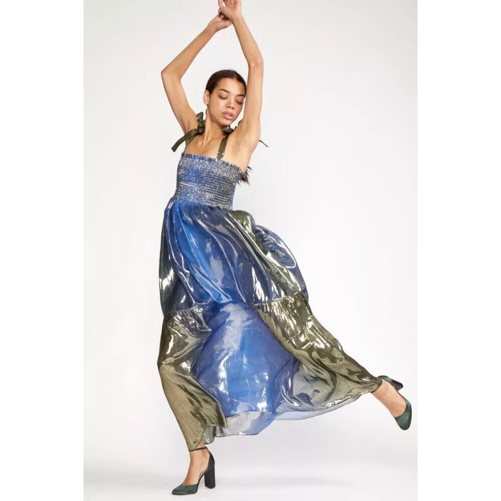 Cynthia Rowley "Jade" Metallic Smocked Bodice Dress